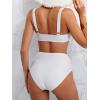 imageEomenie Bikini Sets for Women High Waisted Two Piece Bathing Suit U Wired V Neck Swimsuit Adjustable Straps SwimwearWhite Ribbed D