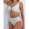 imageEomenie Bikini Sets for Women High Waisted Two Piece Bathing Suit U Wired V Neck Swimsuit Adjustable Straps SwimwearWhite Ribbed D