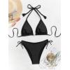 imageEomenie Ribbed Bikini Sets for Women Sexy Halter Triangle Top Two Piece Bathing Suit Tie Side SwimsuitBlack
