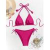 imageEomenie Ribbed Bikini Sets for Women Sexy Halter Triangle Top Two Piece Bathing Suit Tie Side SwimsuitHot Pink