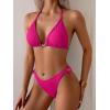 imageEomenie Ribbed Bikini Sets for Women Sexy Halter Triangle Top Two Piece Bathing Suit Tie Side SwimsuitHot Pink