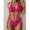 imageEomenie Ribbed Bikini Sets for Women Sexy Halter Triangle Top Two Piece Bathing Suit Tie Side SwimsuitHot Pink