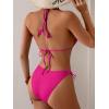 imageEomenie Ribbed Bikini Sets for Women Sexy Halter Triangle Top Two Piece Bathing Suit Tie Side SwimsuitHot Pink