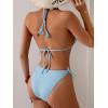 imageEomenie Ribbed Bikini Sets for Women Sexy Halter Triangle Top Two Piece Bathing Suit Tie Side SwimsuitLight Blue
