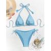 imageEomenie Ribbed Bikini Sets for Women Sexy Halter Triangle Top Two Piece Bathing Suit Tie Side SwimsuitLight Blue