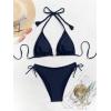 imageEomenie Ribbed Bikini Sets for Women Sexy Halter Triangle Top Two Piece Bathing Suit Tie Side SwimsuitNavy Blue