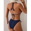 imageEomenie Ribbed Bikini Sets for Women Sexy Halter Triangle Top Two Piece Bathing Suit Tie Side SwimsuitNavy Blue