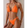 imageEomenie Ribbed Bikini Sets for Women Sexy Halter Triangle Top Two Piece Bathing Suit Tie Side SwimsuitNeon Orange