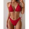 imageEomenie Ribbed Bikini Sets for Women Sexy Halter Triangle Top Two Piece Bathing Suit Tie Side SwimsuitRed