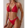 imageEomenie Ribbed Bikini Sets for Women Sexy Halter Triangle Top Two Piece Bathing Suit Tie Side SwimsuitRed