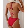 imageEomenie Ribbed Bikini Sets for Women Sexy Halter Triangle Top Two Piece Bathing Suit Tie Side SwimsuitRed