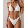 imageEomenie Ribbed Bikini Sets for Women Sexy Halter Triangle Top Two Piece Bathing Suit Tie Side SwimsuitWhite