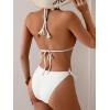 imageEomenie Ribbed Bikini Sets for Women Sexy Halter Triangle Top Two Piece Bathing Suit Tie Side SwimsuitWhite