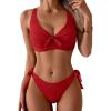 imageEomenie Bikini Set for Women Two Piece Swimsuits Knot Tie V Neck Cross Back Top Mid Rise Lace up Bathing Suit SwimwearRed