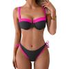 imageEomenie Bikini Set for Women Underwire Push Up Two Piece Bathing Suit Color Block Swimsuit SwimwearBlack Hot Pink