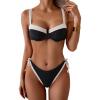 imageEomenie Bikini Set for Women Underwire Push Up Two Piece Bathing Suit Color Block Swimsuit SwimwearBlack White Ribbed