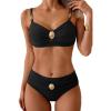 imageEomenie Bikini Sets for Women Color Block Two Piece Bathing Suit V Neck Tie Back SwimsuitBlack