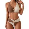 imageEomenie Bikini Sets for Women Color Block Two Piece Bathing Suit V Neck Tie Back SwimsuitBrown Creamcross Back