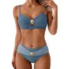 imageEomenie Bikini Sets for Women Color Block Two Piece Bathing Suit V Neck Tie Back SwimsuitGrey Blue Color Block