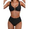 imageEomenie Bikini Sets for Women High Waisted Two Piece Bathing Suit U Wired V Neck Swimsuit Adjustable Straps SwimwearBlack Ribbed D