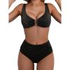 imageEomenie Bikini Sets for Women High Waisted Two Piece Bathing Suit U Wired V Neck Swimsuit Adjustable Straps SwimwearBlack a