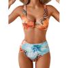 imageEomenie Bikini Sets for Women High Waisted Two Piece Bathing Suit U Wired V Neck Swimsuit Adjustable Straps SwimwearBlue Floral