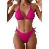 imageEomenie Ribbed Bikini Sets for Women Sexy Halter Triangle Top Two Piece Bathing Suit Tie Side SwimsuitHot Pink