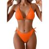 imageEomenie Ribbed Bikini Sets for Women Sexy Halter Triangle Top Two Piece Bathing Suit Tie Side SwimsuitNeon Orange
