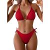 imageEomenie Ribbed Bikini Sets for Women Sexy Halter Triangle Top Two Piece Bathing Suit Tie Side SwimsuitRed