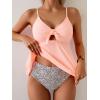 imageEomenie Two Piece Tankini Swimsuits for Women Tummy Control Cutout Bathing Suit Tie Knot Flowy Swim Dress with BottomLight Pink Print