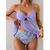 imageEomenie Two Piece Tankini Swimsuits for Women Tummy Control Cutout Bathing Suit Tie Knot Flowy Swim Dress with BottomPurple Leaf