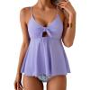 imageEomenie Two Piece Tankini Swimsuits for Women Tummy Control Cutout Bathing Suit Tie Knot Flowy Swim Dress with BottomPurple Leaf
