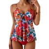 imageEomenie Two Piece Tankini Swimsuits for Women Tummy Control Cutout Bathing Suit Tie Knot Flowy Swim Dress with BottomRed Floral