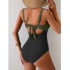 imageEomenie Womens One Piece Swimsuit Tummy Control Ruched Bathing Suit Cutout V Neck Swimwear High Cut Tie Back Swim SuitArmy Green  Black