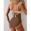 imageEomenie Womens One Piece Swimsuit Tummy Control Ruched Bathing Suit Cutout V Neck Swimwear High Cut Tie Back Swim SuitBeige Color Block