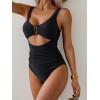 imageEomenie Womens One Piece Swimsuit Tummy Control Ruched Bathing Suit Cutout V Neck Swimwear High Cut Tie Back Swim SuitBlack 01