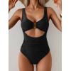 imageEomenie Womens One Piece Swimsuit Tummy Control Ruched Bathing Suit Cutout V Neck Swimwear High Cut Tie Back Swim SuitBlack 01
