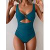 imageEomenie Womens One Piece Swimsuit Tummy Control Ruched Bathing Suit Cutout V Neck Swimwear High Cut Tie Back Swim SuitBlue