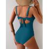 imageEomenie Womens One Piece Swimsuit Tummy Control Ruched Bathing Suit Cutout V Neck Swimwear High Cut Tie Back Swim SuitBlue