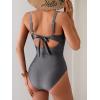 imageEomenie Womens One Piece Swimsuit Tummy Control Ruched Bathing Suit Cutout V Neck Swimwear High Cut Tie Back Swim SuitDeep Grey