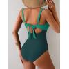 imageEomenie Womens One Piece Swimsuit Tummy Control Ruched Bathing Suit Cutout V Neck Swimwear High Cut Tie Back Swim SuitGreen Color Block