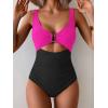 imageEomenie Womens One Piece Swimsuit Tummy Control Ruched Bathing Suit Cutout V Neck Swimwear High Cut Tie Back Swim SuitHot Pink  Black