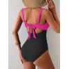 imageEomenie Womens One Piece Swimsuit Tummy Control Ruched Bathing Suit Cutout V Neck Swimwear High Cut Tie Back Swim SuitHot Pink  Black