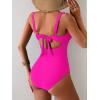 imageEomenie Womens One Piece Swimsuit Tummy Control Ruched Bathing Suit Cutout V Neck Swimwear High Cut Tie Back Swim SuitHot Pink