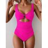 imageEomenie Womens One Piece Swimsuit Tummy Control Ruched Bathing Suit Cutout V Neck Swimwear High Cut Tie Back Swim SuitHot Pink