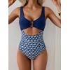 imageEomenie Womens One Piece Swimsuit Tummy Control Ruched Bathing Suit Cutout V Neck Swimwear High Cut Tie Back Swim SuitNavy Blue Flower 01
