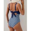 imageEomenie Womens One Piece Swimsuit Tummy Control Ruched Bathing Suit Cutout V Neck Swimwear High Cut Tie Back Swim SuitNavy Blue Flower 01