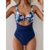 imageEomenie Womens One Piece Swimsuit Tummy Control Ruched Bathing Suit Cutout V Neck Swimwear High Cut Tie Back Swim SuitNavy Blue Print 02