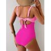 imageEomenie Womens One Piece Swimsuit Tummy Control Ruched Bathing Suit Cutout V Neck Swimwear High Cut Tie Back Swim SuitPink Color Block