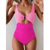 imageEomenie Womens One Piece Swimsuit Tummy Control Ruched Bathing Suit Cutout V Neck Swimwear High Cut Tie Back Swim SuitPink Color Block